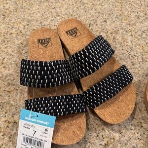 Reef Women's Black and White Woven Strap Slide Sandals